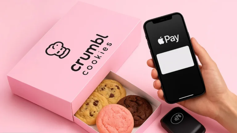 Does Crumbl take Apple Pay – Fresh Crumbl Cookies box with assorted flavors on display